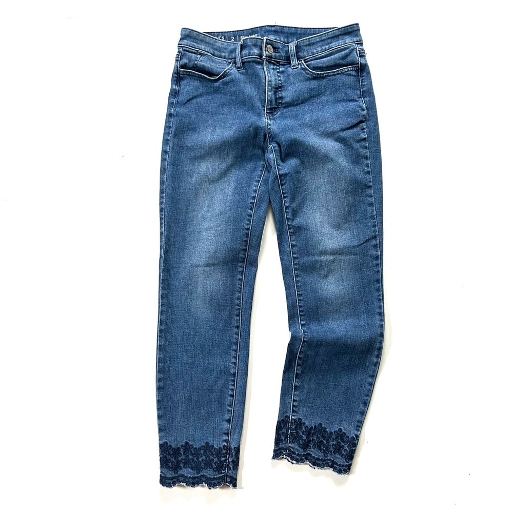 Talbots Flawless Dark Taylor Wash Embroidered Scallop-Hem Slim Ankle Jeans